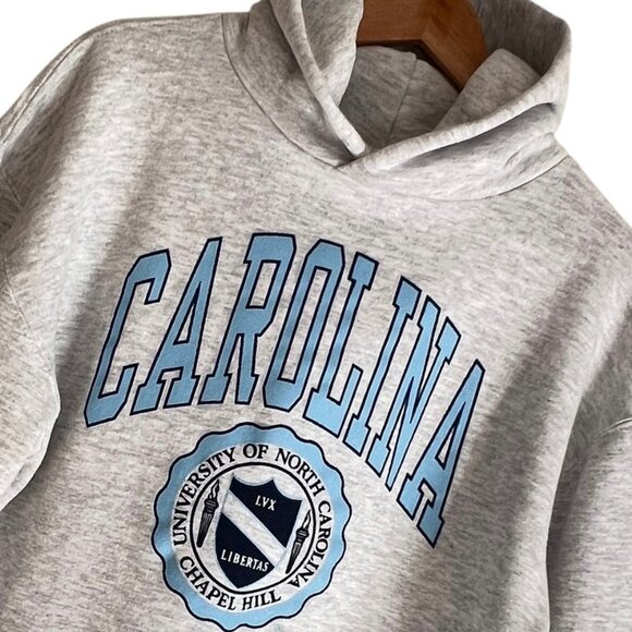 Vintage Russell Athletic UNC Carolina Tarheels L Hoodie Sweatshirt Gray Cotton - Picture 1 of 12